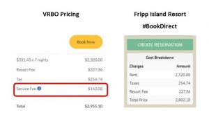 VRBO-vs-FIR | $153 Service fee with $2,000 VRBO booking - no fee for booking direct!